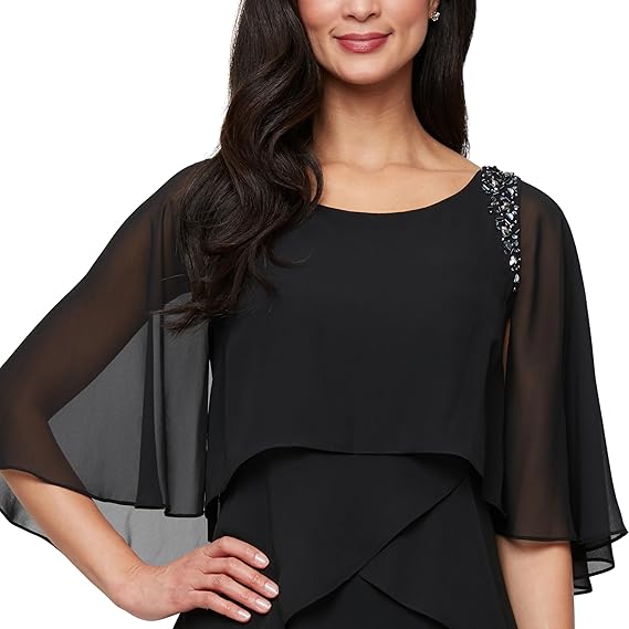 11 Chiffon Cocktail Dress with Shawl and Beaded Shoulders (Small and Regular Sizes)